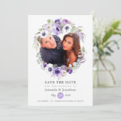 Dusty Violet Pastel Waterverf Foto Bruiloft Save The Date (Staand voorkant)