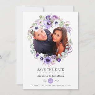 Dusty Violet Pastel Waterverf Foto Bruiloft Save The Date
