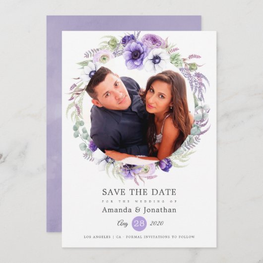 Dusty Violet Pastel Waterverf Foto Bruiloft Save The Date (Voorkant / Achterkant)
