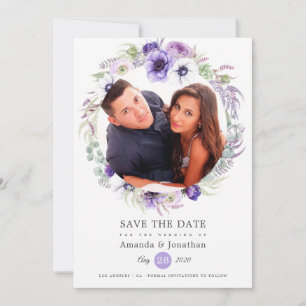 Dusty Violet Pastel Waterverf Foto Bruiloft Save The Date