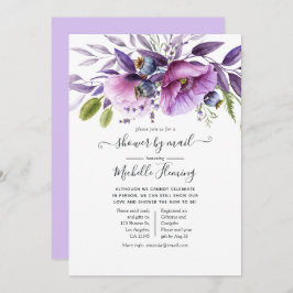 Dusty Violet Poppy Floral Baby shower per post Kaart