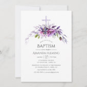 Dusty Violet Poppy Floral Baptism of Christening Kaart (Voorkant)
