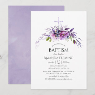 Dusty Violet Poppy Floral Baptism of Christening Kaart