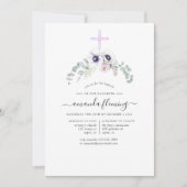 Dusty Violet Poppy Floral Baptism of Christening Kaart (Voorkant)