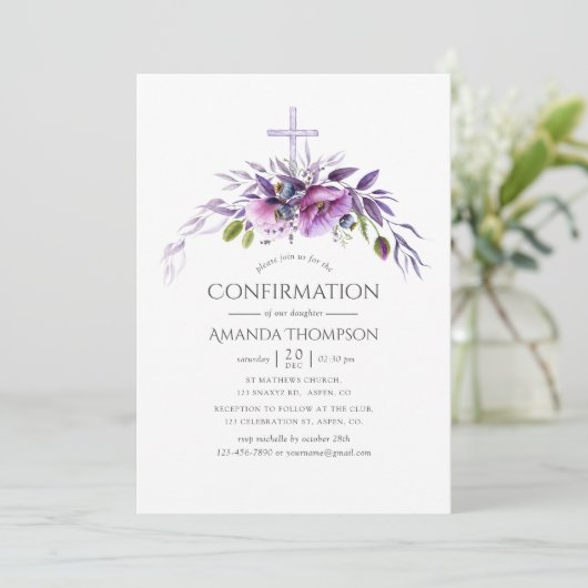 Dusty Violet Poppy Floral Bevestiging Kaart (Staand voorkant)