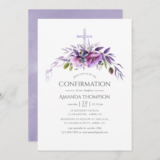 Dusty Violet Poppy Floral Bevestiging Kaart (Voorkant / Achterkant)