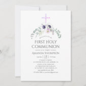Dusty Violet Poppy Floral First Heilige Communie Kaart (Voorkant)
