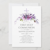 Dusty Violet Poppy Floral First Heilige Communie Kaart (Voorkant)