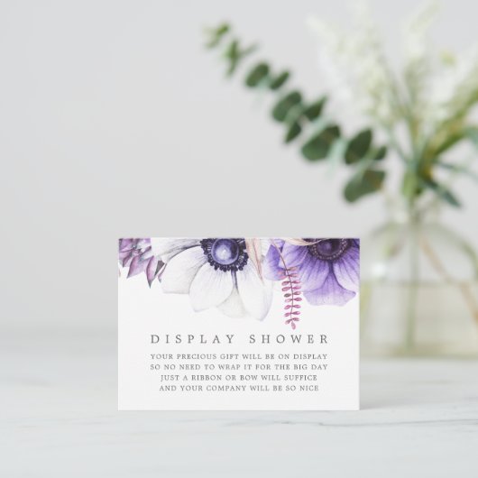 Dusty Violet Waterverf Floral Baby Display Shower Informatiekaartje (Staand voorkant)