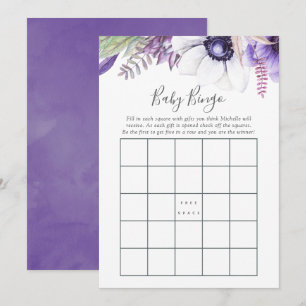 Dusty Violet Waterverf Floral Baby shower Bingo Kaart