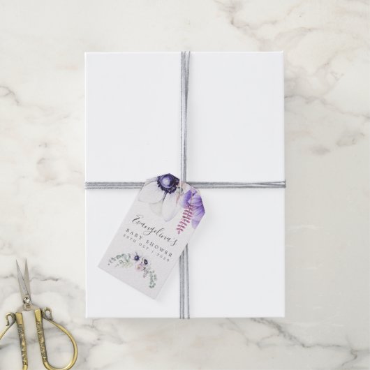 Dusty Violet Waterverf Floral Baby shower Cadeaulabel (Met Touw)