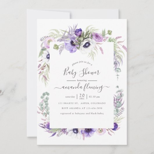 Dusty Violet Waterverf Floral Baby shower Kaart (Voorkant)