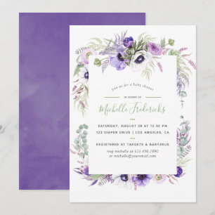 Dusty Violet Waterverf Floral Baby shower uitnodig Kaart
