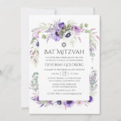 Dusty Violet Waterverf Floral Bat Mitzvah Kaart (Voorkant)