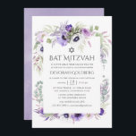 Dusty Violet Waterverf Floral Bat Mitzvah Kaart<br><div class="desc">Bloemenvleermuis mitswa uitnodigingen in pasteltinten met anemone bloemen,  eucalyptus,  ranunculus en vetplanten.</div>
