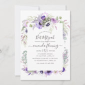 Dusty Violet Waterverf Floral Bat Mitzvah Kaart (Voorkant)