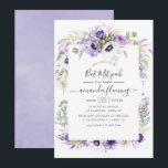 Dusty Violet Waterverf Floral Bat Mitzvah Kaart<br><div class="desc">Elegant handschrift typografie floral bat mitzvah nodigt pasteltinten uit met anemonbloemen,  eucalyptus,  ranunculus en sacharens.</div>