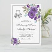 Dusty Violet Waterverf Floral Islamic Wedding Kaart (Staand voorkant)