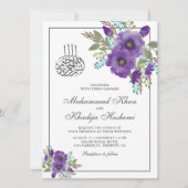 Dusty Violet Waterverf Floral Islamic Wedding Kaart (Voorkant)