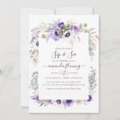 Dusty Violet Waterverf Floral Sip en See Kaart (Voorkant)