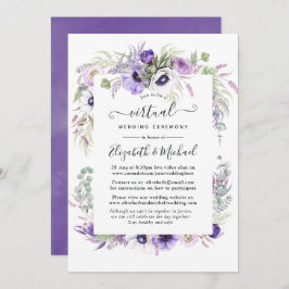Dusty Violet Waterverf Floral virtuele bruiloft Kaart