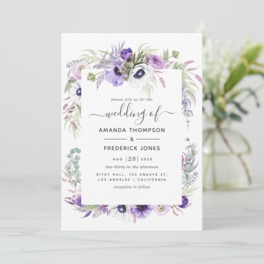 Dusty Violet Waterverf Floral Wedding Kaart (Staand voorkant)