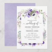 Dusty Violet Waterverf Floral Wedding Kaart (Voorkant / Achterkant)