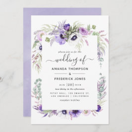 Dusty Violet Waterverf Floral Wedding Kaart
