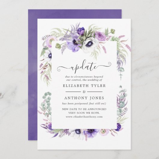 Dusty Violet Waterverf Floral Wedding Update Kaart (Voorkant / Achterkant)