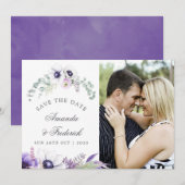 Dusty Violet Wedding Floral Wedding Save the Date (Voorkant / Achterkant)