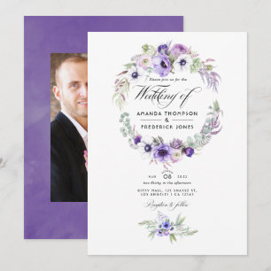 Dusty Violet Wedding Waterverf Floral Foto Uitnodi Kaart