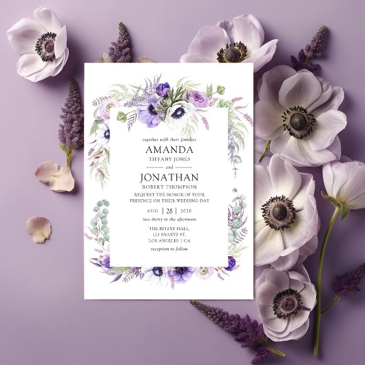 Dusty Violet Wedding Waterverf Floral Kaart