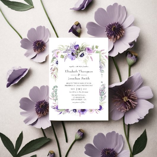 Dusty Violet Wedding Waterverf Floral Kaart