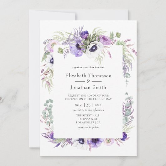 Dusty Violet Wedding Waterverf Floral Kaart (Voorkant)
