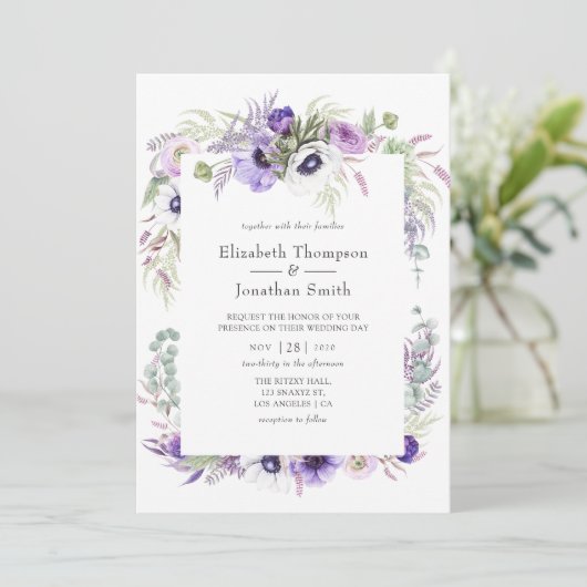 Dusty Violet Wedding Waterverf Floral Kaart (Staand voorkant)
