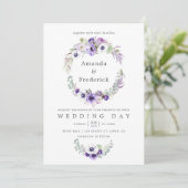 Dusty Violet Wedding Waterverf Floral Uitnodiging (Staand voorkant)
