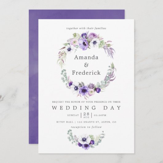 Dusty Violet Wedding Waterverf Floral Uitnodiging (Voorkant / Achterkant)