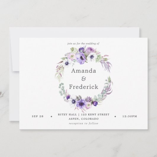 Dusty Violet Wedding Waterverf Floral Uitnodiging (Voorkant)