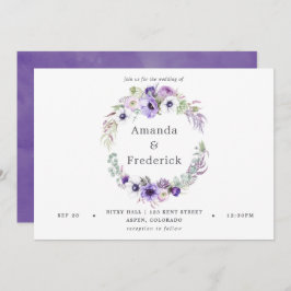 Dusty Violet Wedding Waterverf Floral Uitnodiging
