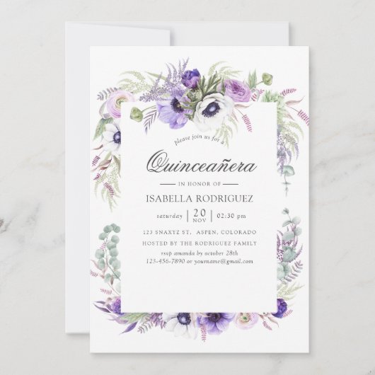 Dusty Violet Wedding Waterverf Quinceañera Kaart (Voorkant)