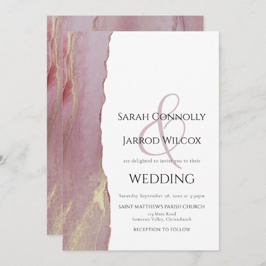 Dusty Viva Magenta Wedding Uitnodiging (Voorkant / Achterkant)