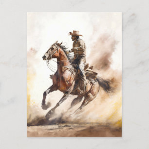 Dusty Western Aquarel Cowboy Riding Mustang Briefkaart