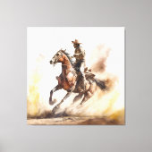 Dusty Western Aquarel Cowboy Riding Mustang Canvas Afdruk (Voorkant)