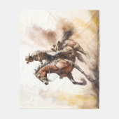 Dusty Western Aquarel Cowboy Riding Mustang Fleece Deken (Voorkant)