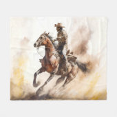 Dusty Western Aquarel Cowboy Riding Mustang Fleece Deken (Voorkant (Horizontaal))
