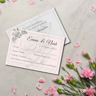 Dusty White Roses Bruiloft RSVP Response Kaart