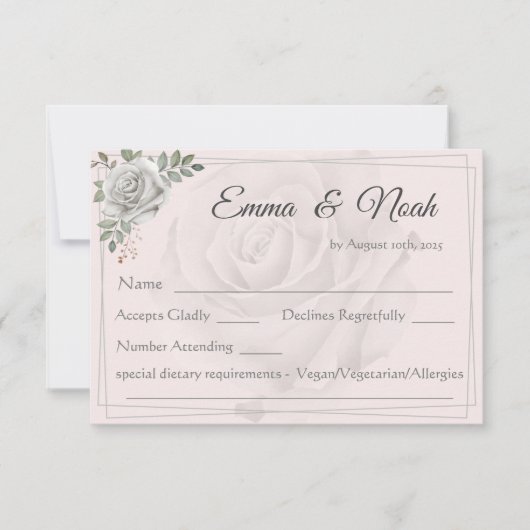 Dusty White Roses Bruiloft RSVP Response Kaart (Voorkant)