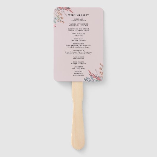 Dusty Wildflower Botanical Wedding Program Fans Handwaaier (Achterkant)