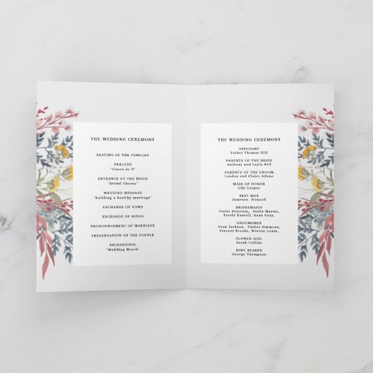 Dusty Wildflower Waterverf Botanic Wedding Progr Programma (Binnen)