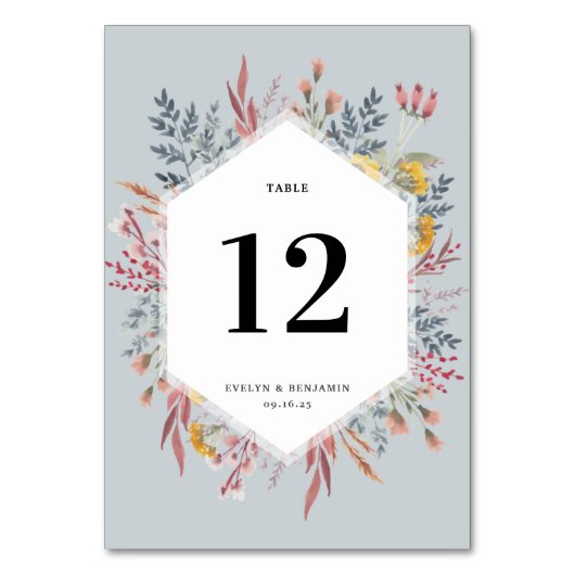 Dusty Wildflower Waterverf Botanical Wedding Tabl Kaart (Voorkant)